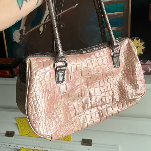 GUESS Metallic Pink and Brown Croc Shoulder Bag - Picture 13 of 14